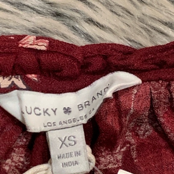 LUCKY BRAND Maroon Bishop Sleeve Peasant Top Boho Size XS NWT - Picture 6 of 10